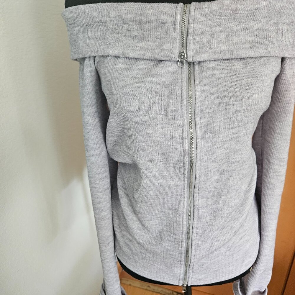 Off Shoulder Zip Cardigan Light Gray